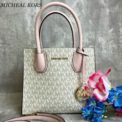 【良品】MICHEAL KORS マイケルコース 2way ショルダーバッグ トートバッグ 総柄 ロゴ金具 チャーム ロゴ型押し 肩掛け 斜め掛け PVCレザー レディース ホワイト 白色 グレー 灰色