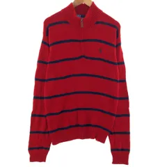 古着 ラルフローレン Ralph Lauren POLO by Ralph Lauren ボーダー柄 コットンニットハーフジップセーター メンズL相当/eaa380222