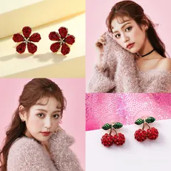 ピアス フラワーモチーフ さくらんぼモチーフ レディース 可愛い 針シルバー アレルギー対策