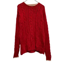 TOMMY HILFIGER ニット セーター トミーフィルフィガー M レッド ケーブルニット クルーネック 古着卸 アメリカ仕入 a611-7449