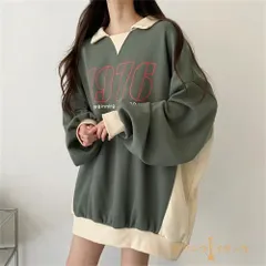 トレーナーレディースゆったり春カジュアルカットソーおしゃれ長袖薄手トップス秋シンプル襟付きTシャツ通学女子大人haoj