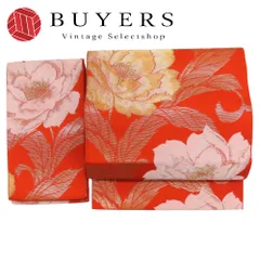 【中古】 その他帯 文化帯 ポリエステル 朱色 ゴールド ピンク 花唐草柄 華やか 和装 呉服 和服 きもの レディース 女性