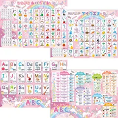 【特価商品】お風呂の学校 ひらがな&カタカナ&アルファベット お風呂ポスター 4枚セット 日本製 ユニコーンデザイン お受験 知育 B3サイズ あいうえお表 ABC表 学習 防水