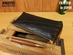 ハンドメイド!迫力のあるクロコ型押レザーの牛革!大型ペンケースです!黒