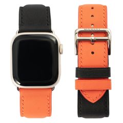 MODIGI アップルウォッチ レザーバンド　本革ベルト Apple Watch アップルウォッチ ベルト バンド 44 45 40 49 オレンジ　ブラック
