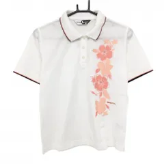 ブラックアンドホワイト 半袖ポロシャツ 白×サーモンピンク ハイビスカス ラインストーン  レディース 2(Ｍ) ゴルフウェア Black＆White