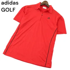 adidas GOLF アディダス ゴルフ 春夏 ロゴ★ パイピング 総柄 半袖 ハーフジップ ポロシャツ Sz.M　メンズ 赤