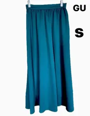 GU サテンフレアロングスカート   ウエストゴム　ダークグリーン　Sサイズ