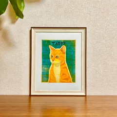 新品☆額縁付アートポスター☆猫の絵☆Tabby (orange)トラ猫☆インテリア☆動物病院／店舗様必見◆壁掛け☆201