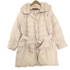 バルマン BALMAIN ナイロン ダウン コート ベルト付き ブルーフォックスファー 中綿 ジャケット ブルゾン アウター L ベージュ ur175