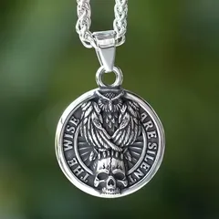 【新品】コイン型 ネックレス ペンダント スカル ガイコツ フクロウ ヴィンテージ ファッション アクセサリー メンズ レディース シンプル ロック メタル ゴシック かっこいい ステンレス