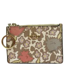 【中古】 コーチ COACH コインケース 小銭入れ 財布 キーリング付き 花柄 ホワイト ピンク PVC レザー 57870 06HB918