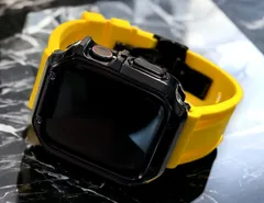 ブラック&イエロー　アップルウォッチ ラバーベルト カバー　ケース メンズ レディース 38mm 40mm 41mm 42mm 44mm 45mm　メンズ レディース Apple Watch スポーツバンド