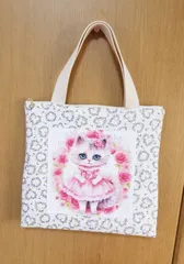 ぺたんこ　ミニファスナートートバック　パネル生地　猫　ハンドメイド