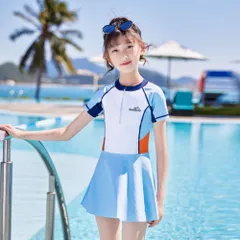 ☆ ホワイト×ブルー ☆ 130-145cm ☆ キッズ 水着 女の子 ワンピース yswim5067 水着 女の子 フリル ワンピース水着 ワンピース ワンピ 速乾 柔らかい やわらかい キッズ 子供 子ども こども 女児 スイムウェア 温泉 海 夏 旅行