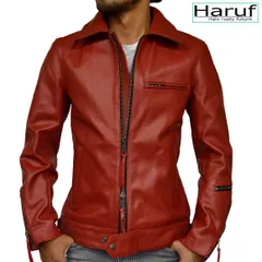 【送料無料】本革 ライダースジャケット メンズ レザージャケット 革ジャン メンズアウター シングルライダース 本革ジャケット バイク 皮ジャン メンズブルゾン 赤 レッド 秋冬 UK2RED