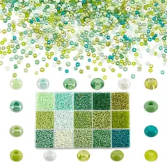 PH PandaHall 12000個 ビーズ手芸 2mm ガラス製 シードビーズ 緑 ガラスビーズ 小さなクラフトビーズ 丸形 DIY用品 手芸用品 ジュエリー用 アクセサリーパーツ(グリーン)