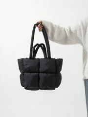 バッグ レディース トートバッグ 1個 ブラック キルティング カジュアル ファッション トートバッグ、大容量 ソフト ハンドバッグ、デイリーユースに最適、多用途の学校/仕事 肩掛けバッグ（大学生向け）