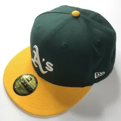 【中古】NEW ERA × WIND AND SEA 59FIFTY MLBオンフィールド オークランド・アスレチックスホーム キャップ 7 1/2　59.6cm 14524863 グリーン イエロー[10]
