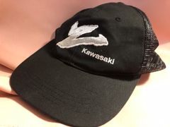 古着　帽子　୨୧ ⑅ Kawasaki   川崎　カワサキ　キャップ　メッシュキャップ　フリーサイズ　56-60cm   黒　ブラック　⑅୨୧