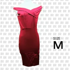 新品　Ｍ　ワインレッド　一字襟ワンピース　オフショルダー　ドレス