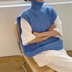 ハイネック ニット ベスト レディース 春 秋 ケーブル編み ニットベスト タートルネック トップス ニット ベスト ノースリーブ 無地 シンプル フリー 着回し力 体型カバー 着心地 普段着 通勤 柔らかいxiaokb21