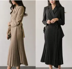 スーツワンピース レディース 春秋 ワンピース ロングワンピース フォーマル プリーツスカート ママスーツ べルト付き ウエスト紐付き シャツワンピース Vネック 長袖 無地 母親 入園 入学式 卒業 卒園式 七五三xzxiaoyun32