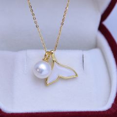 淡水エジソンパールネックレス9-10mm真円強光 S925 K18GP 人魚の尾 