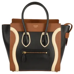セリーヌ CELINE ラゲージ マイクロ ショッパー ハンドバッグ レザー W-CU-2155 ブラック マルチカラー レディース【中古】