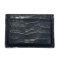 【極美品】トムフォード　カードケース　クロコ型押し　カーフレザー　黒 中古】 TOM FORD トムフォード カードホルダー クロコ型押し レザー
