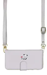 iPhone15ProMax ケース 手帳型 iPhone15 プロマックス スマホケース スマホショルダー レザー ストラップ パンダ ゆるい イラスト かわいい ピンク ブラウン 調節可能 130cm  カラー03