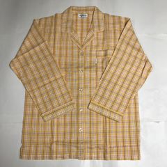 レディース綿100%先染ピケ長袖パジャマシャツ　※上着のみ　M／L サイズ　 オレンジ　077－06