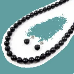 [あなたと私の宝石箱] 天然ジェットネックレス・イヤリングorピアスセット8.0mm珠【ギフトラッピング済み】