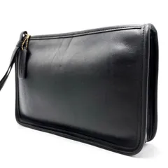 ✨美品✨ OLD COACH クラッチバッグ セカンドバッグ ハンドバッグ 小物入れ ゴールド金具 ロゴ型押し チャーム グラブタンレザー ユニセックス レディース メンズ ブラック 黒色