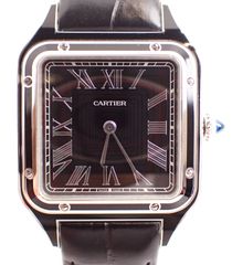美品 Cartier(カルティエ) サントスデュモンLM WSSA0046 SS/革 手巻き ブラック文字盤 黒 純正レザーベルト 箱付き メンズ レディース