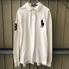 321 Polo Ralph Lauren 長袖 ポロシャツ L ホワイト ラルフローレン ホワイト ブラウン ロゴ 90s 春服 スリムフィット 古着卸 アメリカ仕入