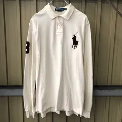 321 Polo Ralph Lauren 長袖 ポロシャツ L ホワイト ラルフローレン ホワイト ブラウン ロゴ 90s 春服 スリムフィット 古着卸 アメリカ仕入