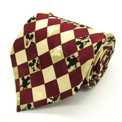 ディズニー ブランド ネクタイ ミッキーマウス チェック柄 シルク PO メンズ ワインレッド Disney 【中古】