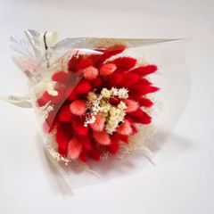ドライフラワーブーケ ブーケ 花束 ラグラス バニーテール  ドライフラワー 花材 ハンドメイド インテリア ミニブーケ スワッグ ラッピング付き レッド系 A