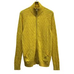RALPH LAUREN ラルフローレン シルク100% ジップ ニットジャケット L イエロー メンズ 古着
