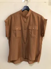 31667  NANO universe（ナノ・ユニバース）シアーローンポケットシャツ　キャメル　M