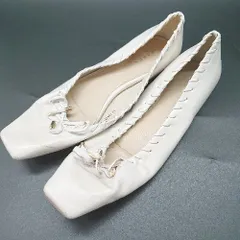 ◇ Θ RANDA ランダ スクエアトゥ リボン編み パンプス サイズ23.5 アイボリー系 レディース E  【1410290050910】