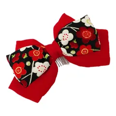 髪飾り リボン 卒業式 袴 成人式 赤 振袖 前撮り 梅 うめ 白 黒 ちりめん 和柄 かんざし 日本製 粋 華やか レトロ 古典 おしゃ No.9-4913