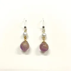 【ハンドメイド】UVレジン ピアス 球体 紫 ピンク 