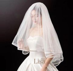 ウェディングベール ショート 縁あり オフホワイト 結婚式 花嫁 シンプル 60cm 80cm 前撮り 挙式　海外ウェディング　チャペル 教会