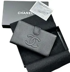超美品◆本物シャネルCHANELヴィンテージキャビアスキンデカココマークCCゴールド金具がま口財布ウオレットたっぷりカード収納長財布黒金