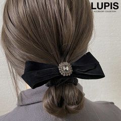 ヘアアクセサリー ヘアゴム シュシュ リボン ベロア 上品 クラシカル シック 大人っぽ きれいめ ガーリー バレエコア ヘアアレンジ 韓国 韓国っぽ lupis ルピス v2535