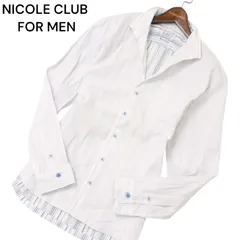 NICOLE CLUB FOR MEN ニコルクラブ フォーメン 通年 ストライプ★ 長袖 イタリアンカラー シャツ Sz.50　メンズ 白