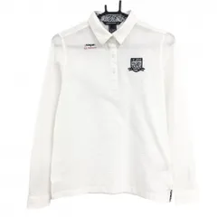 ゾーイ 長袖ポロシャツ 白×ネイビー 織生地 一部花柄 レディース 38(M) ゴルフウェア ZOY