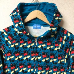 (^w^)b Disney RESORT 東京ディズニーリゾート スウェットパーカー 極美品！！ ジャケット ブルー ミッキーマウス 総柄 ディズニーランド フード ジップアップ 裏起毛 カジュアル キャラクター 防寒 トップス メンズ サイズ S